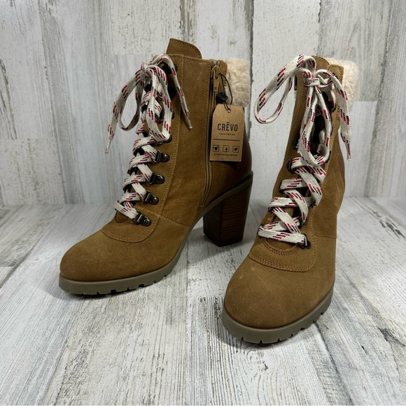 NEW Crevo Joan Faux Shearling Collar Block Heel Ankle Bootie #213 - Picture 12 of 12